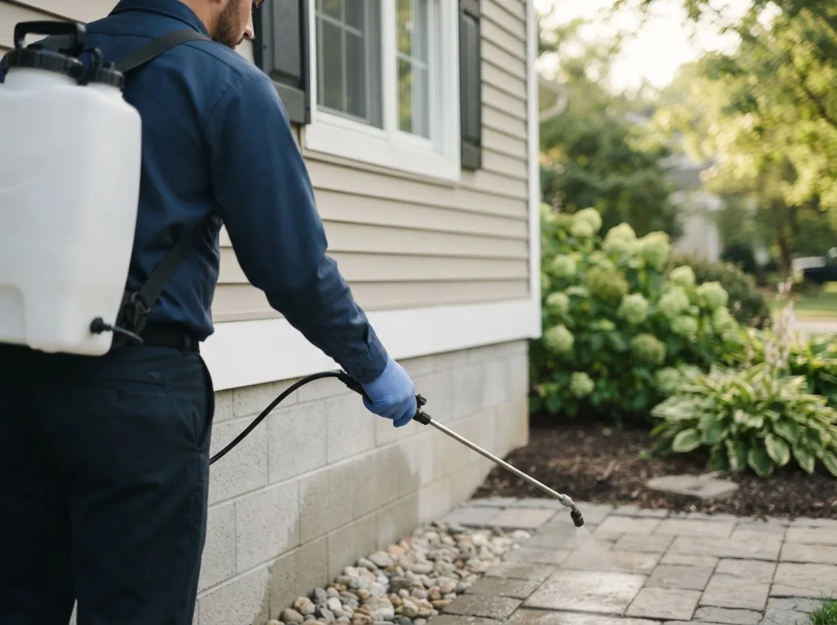 Pest control technician inspecting a home in Patoka, IL